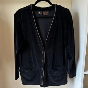 Liz Claiborne Black Velvet Cardigan with Gold Trim